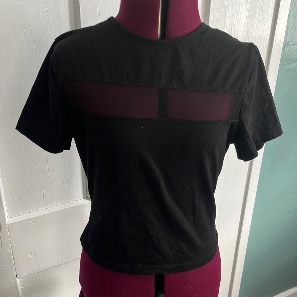Black Sheer Panel Women's Top